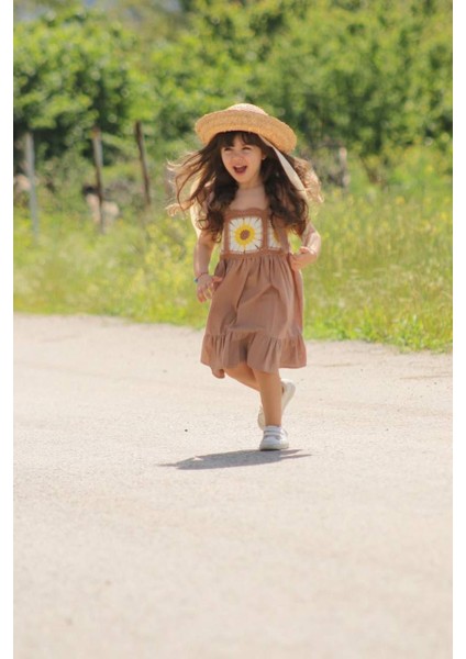 Askılı Pamuk Dokuma Örgü Detaylı elbise - Camel modelleri