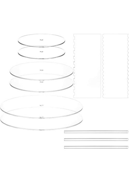 Akrilik Yuvarlak Kek Diski Seti, Kek Diskleri Seti, Tarak Kazıyıcılar, Dübel Çubukları, Buzlanma, 3 Katlı Kekler Için Daha Pürüzsüz (Yurt Dışından)