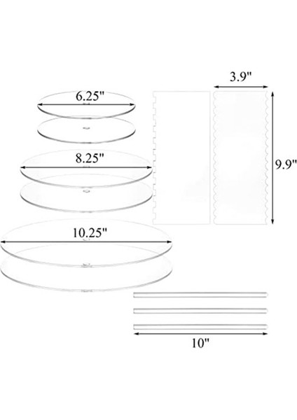 Akrilik Yuvarlak Kek Diski Seti, Kek Diskleri Seti, Tarak Kazıyıcılar, Dübel Çubukları, Buzlanma, 3 Katlı Kekler Için Daha Pürüzsüz (Yurt Dışından) modelleri