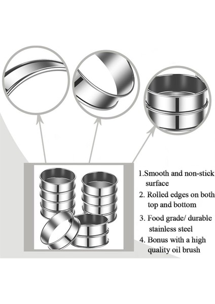 Paket Ingiliz Muffin Halkaları 4 Inç Crumpet Halkaları Paslanmaz Çelik Çift Haddelenmiş Tart Halkaları, Pişirme Pasta Halkası (Yurt Dışından) fiyatları