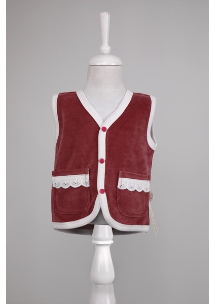 Kadife Dantelli Cepli Yelek 3296