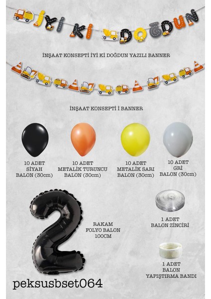 Inşaat Doğum Günü Balon Zinciri Yaş Balonlu Parti Süsleme Seti Bannerlı Rakam Balonlu Paket fiyatları