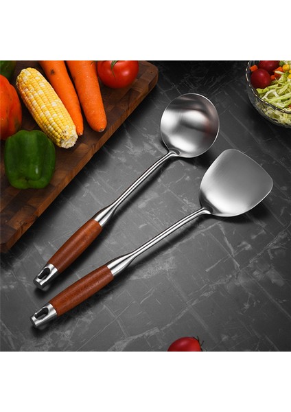 Karbon Çelik Için Paslanmaz Çelik Spatula, Paslanmaz Çelik Wok Spatula Metal, Wok Alet Seti, Ahşap Saplı Çorba Kepçesi (Yurt Dışından) fiyatları