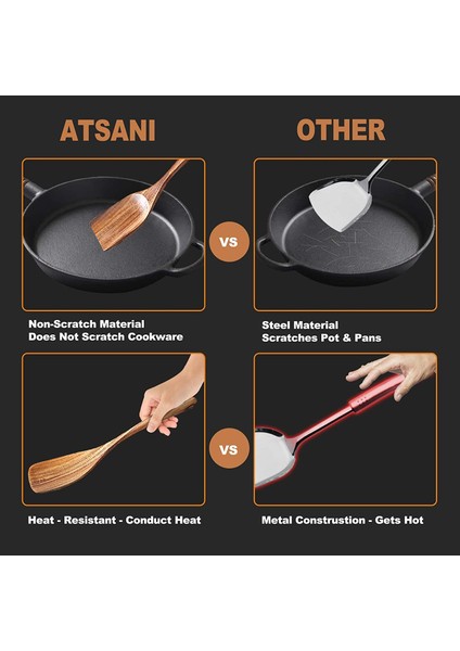 Yemek Pişirmek Için Tahta Kaşık, Ahşap Tutuculu Ahşap Pişirme Kapları Seti, Yapışmaz Tava Mutfak Aracı Ahşap Pişirme Kaşığı (Yurt Dışından)