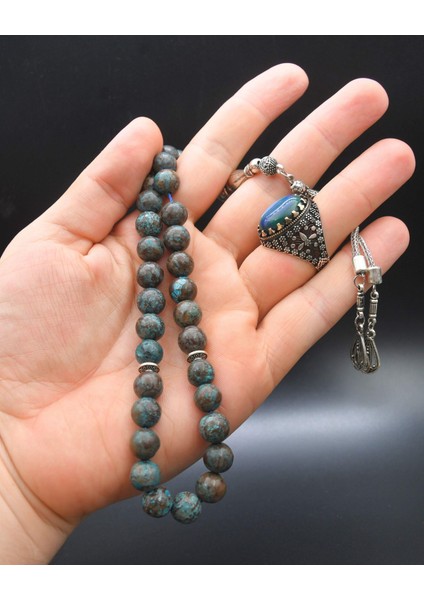 Gümüş 33'lük Doğal Kaplan Gözü Taşlı Tesbih Seti ve 925 Ayar Gümüş Kaplan Gözü Taşlı Erkek Yüzüğü fiyatları