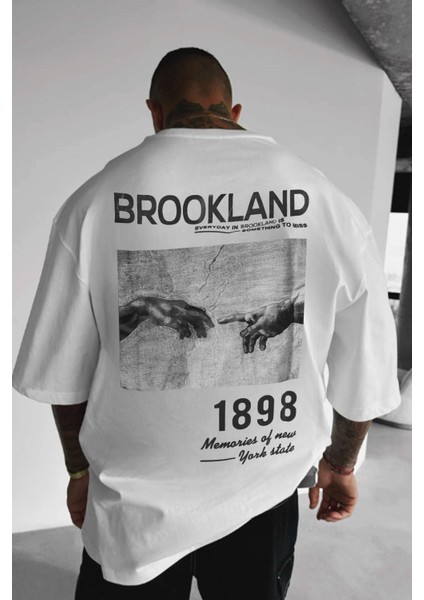 Erkek 1898 Brooklyn Beyaz Oversize Salas Boyfriend T-Shirt