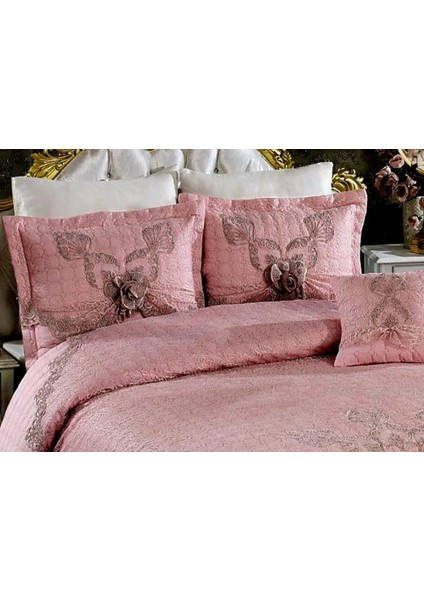 Çeyizlik Yatak Örtüsü ( 4 Parçalı Set ) Fransız Dantelli ve Kapitoneli Yüksek Kalite
