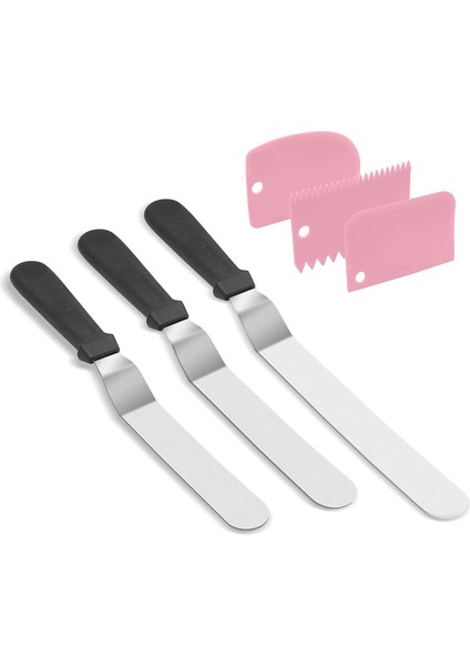 Açılı Buzlanma Spatula Seti ve 3 Paket Pasta Kazıyıcıları Daha Pürüzsüz, Paslanmaz Çelik Ofset Spatulalar Kek Sırlama Spatula Pembe (Yurt Dışından)