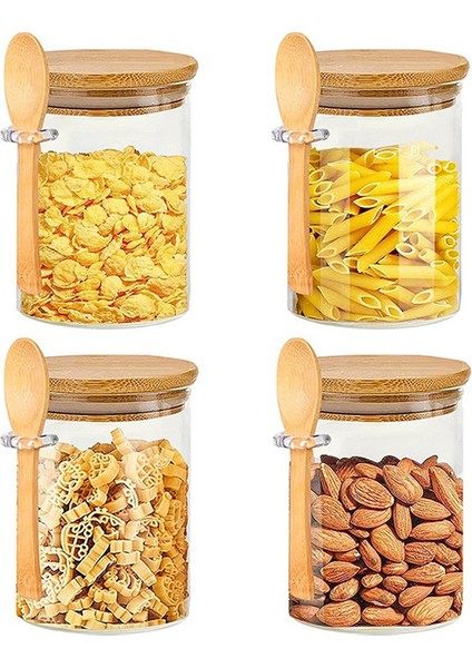 Bambu Kapaklı ve Kaşıklı Cam Kavanozlar, Hava Geçirmez Kapaklı, 15 OZ/450ML Cam Gıda Saklama Kapları 9 Adet (Yurt Dışından)