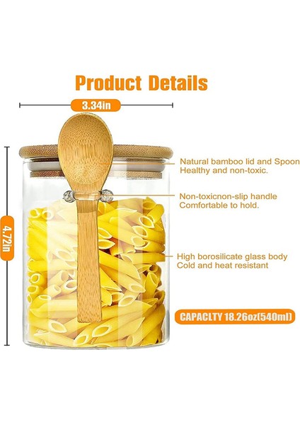 Bambu Kapaklı ve Kaşıklı Cam Kavanozlar, Hava Geçirmez Kapaklı, 15 OZ/450ML Cam Gıda Saklama Kapları 9 Adet (Yurt Dışından)