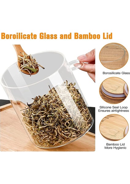 Bambu Kapaklı ve Kaşıklı Cam Kavanozlar, Hava Geçirmez Kapaklı, 15 OZ/450ML Cam Gıda Saklama Kapları 9 Adet (Yurt Dışından)