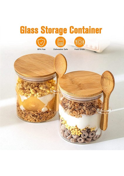 Bambu Kapaklı ve Kaşıklı Cam Kavanozlar, Hava Geçirmez Kapaklı, 15 OZ/450ML Cam Gıda Saklama Kapları 9 Adet (Yurt Dışından)