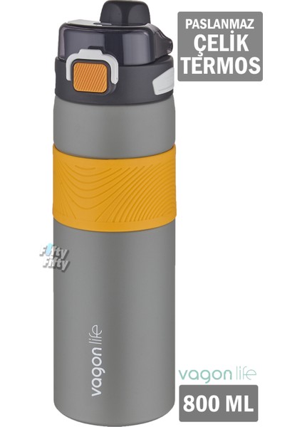 Çelik Termos 800 ml Büyük Boy Tek Kapak Çift Kullanım Pipetli rahat Içim Kaydırmaz