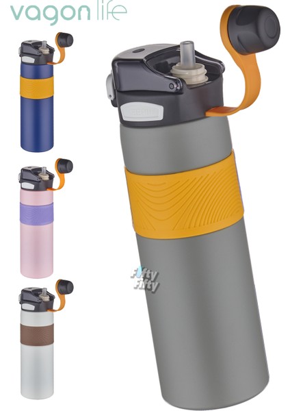 Çelik Termos 800 ml Büyük Boy Tek Kapak Çift Kullanım Pipetli rahat Içim Kaydırmaz