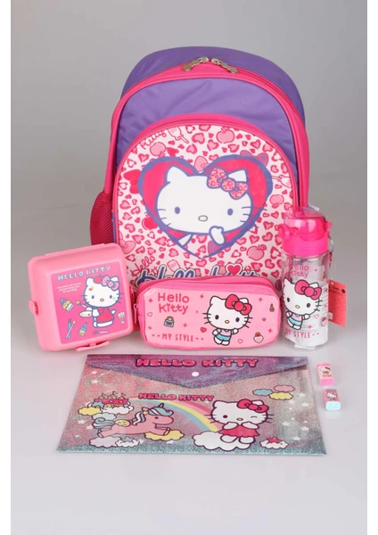 Hello Kitty Lisanslı Hello Kıtty Ilk ve Orta Öğretim Çantası,beslenme Kabı ,kalem Çantası ve Trıtan Matara Seti