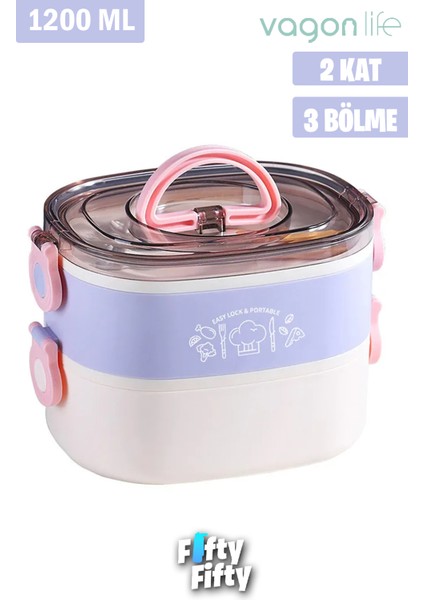 1200 ml Iki Kat Üç Bölme Paslanmaz Çelik Bento Lunch Box Yeni Nesil Sefer TASI-ÇATALLIKAŞIK-FFLBOX50251