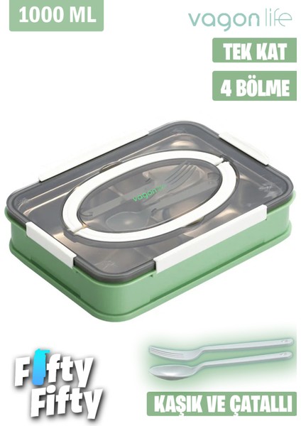Bento Lunch Box Ofis-Okul Için Yeni Nesil Tek Kat 4 Bölme Sefer Tası-1000 ML-FFLBOX2201