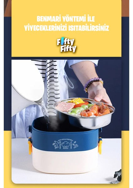 1200 ml Iki Kat Üç Bölme Paslanmaz Çelik Bento Lunch Box Yeni Nesil Sefer TASI-ÇATALLIKAŞIK-FFLBOX50251