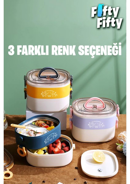 1200 ml Iki Kat Üç Bölme Paslanmaz Çelik Bento Lunch Box Yeni Nesil Sefer TASI-ÇATALLIKAŞIK-FFLBOX50251