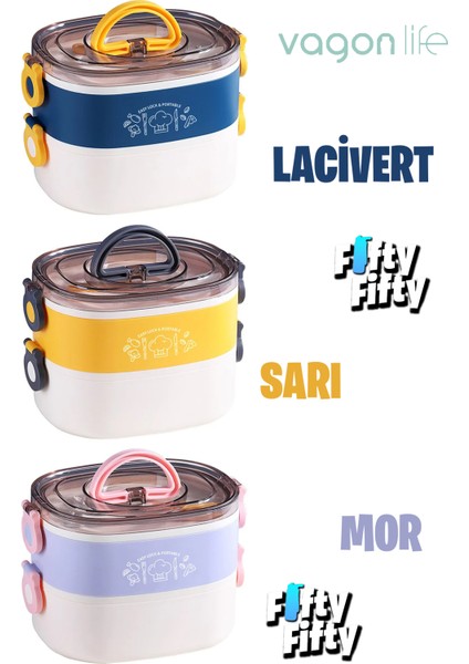 1200 ml Iki Kat Üç Bölme Paslanmaz Çelik Bento Lunch Box Yeni Nesil Sefer TASI-ÇATALLIKAŞIK-FFLBOX50251