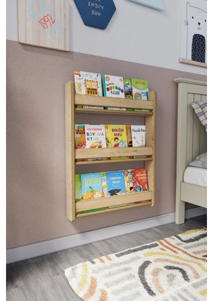 Zeo Wood Design Montessori 3 Raflı Çocuk Kitaplığı 80 x 60  cm  - Safir Meşe