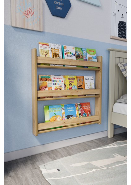 Zeo Wood Design Montessori 3 Raflı Çocuk Kitaplığı 80 x 80  cm  - Safir Meşe