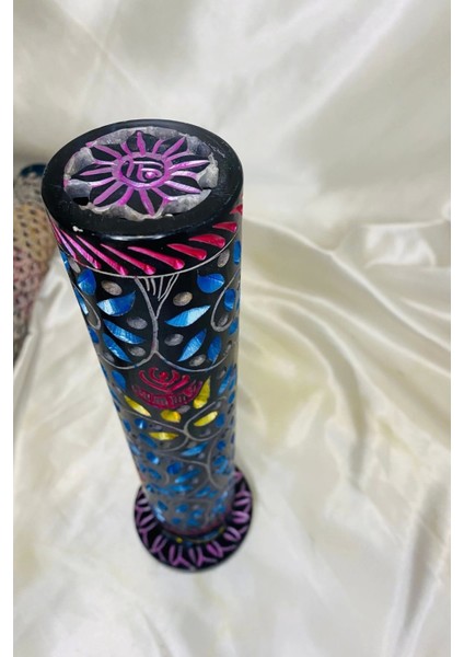 Yedi Çakra 7 Çakra Hand Made El Işi Feng Shui Ejderha Yılı Doğal Obsidyen Taşı Çubuk Konik Tütsülük Kule Büyük