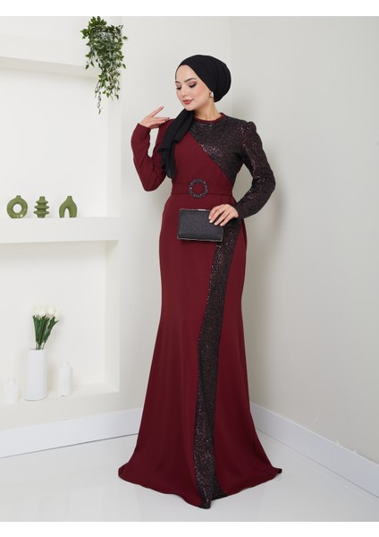 Pul Detaylı Tesettür Abiye 2524