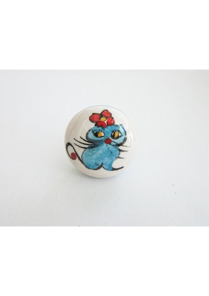 Seramik Başlıklı Mavi Kedi Desenli Zeytinyağı/şarap Şişesine Uygun Mantar Kapak (28MMX18MM H40MM)
