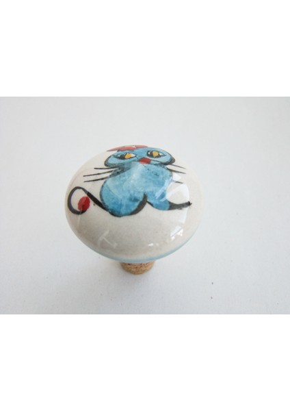 Seramik Başlıklı Mavi Kedi Desenli Zeytinyağı/şarap Şişesine Uygun Mantar Kapak (28MMX18MM H40MM) modelleri