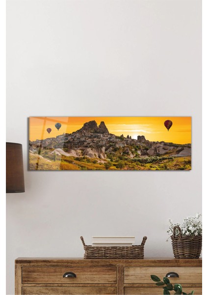 Kapadokya ve Uçan Balonlar Panoramik Cam Tablo, Modern Şık Ev Ofis Duvar Dekoru, Hediyelik Temperli fiyatları