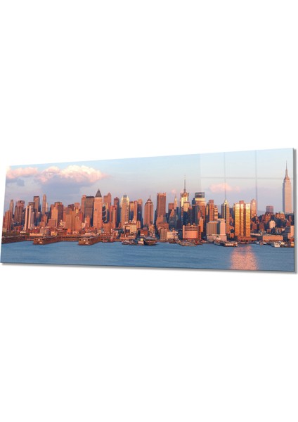 New York Gökdelenleri Panoramik Cam Tablo, Modern ve Şık Ev Ofis Duvar Dekoru, Hediyelik Temperli