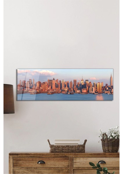 New York Gökdelenleri Panoramik Cam Tablo, Modern ve Şık Ev Ofis Duvar Dekoru, Hediyelik Temperli fiyatları