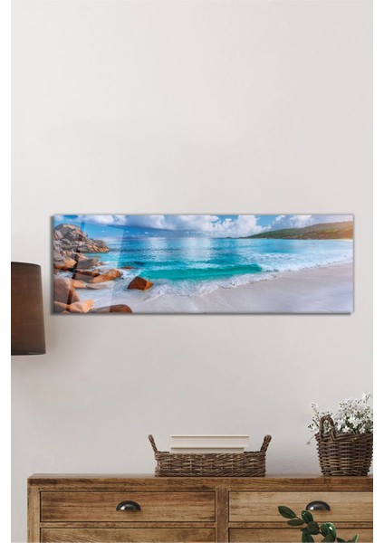 Dinlendirici Deniz ve Sahil Panoramik Cam Tablo, Modern Şık Ev Ofis Duvar Dekoru, Hediyelik Temperli fiyatları