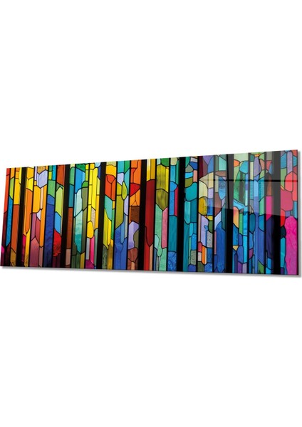 Rengarenk Vitray Görünümlü Panoramik Cam Tablo, Modern Şık Ev Ofis Duvar Dekoru, Hediyelik Temperli