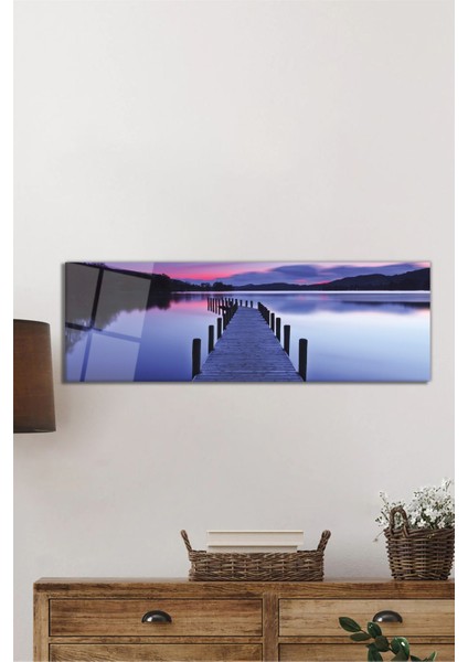 Iskele Deniz ve Orman Manzarası Panoramik Cam Tablo, Modern Ev Ofis Duvar Dekoru, Hediyelik Temperli