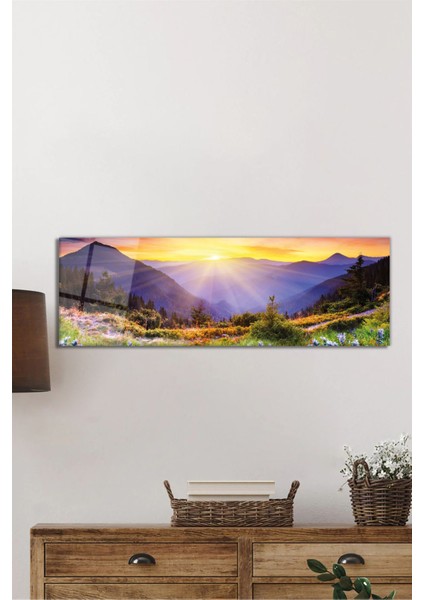Rengarenk Doğa Manzarası Panoramik Cam Tablo, Modern ve Şık Ev Ofis Duvar Dekoru, Hediyelik Temperli fiyatları