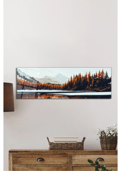 Sonbahar ve Kış Temalı Orman Panoramik Cam Tablo, Modern Ev Ofis Duvar Dekoru, Hediyelik Temperli