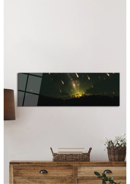 Kayan Yıldızlar ve Evren Panoramik Cam Tablo, Modern ve Şık Ev Ofis Duvar Dekoru, Hediyelik Temperli