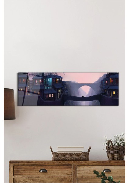 Evler ve Köprüler Panoramik Cam Tablo, Modern ve Şık Ev Ofis Duvar Dekoru, Hediyelik Temperli