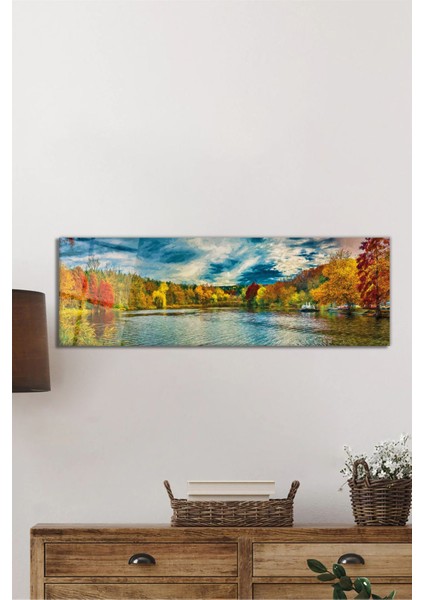 Rengarenk Orman ve Doğa Manzarası Panoramik Cam Tablo, Ev Ofis Duvar Dekoru, Hediyelik Temperli Cam