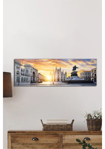 Gün Batımlı Sanatsal Şehir Manzarası Panoramik Cam Tablo, Ev Ofis Duvar Dekoru, Hediyelik Temperli