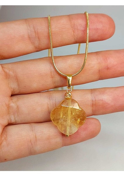 Sitrin Taşı Kolye Ucu Altın Kaplama Zincirli (49790)