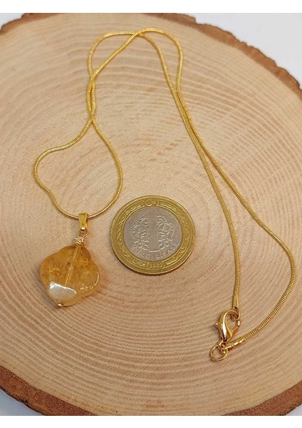 Sitrin Taşı Kolye Ucu Altın Kaplama Zincirli (49790) modelleri