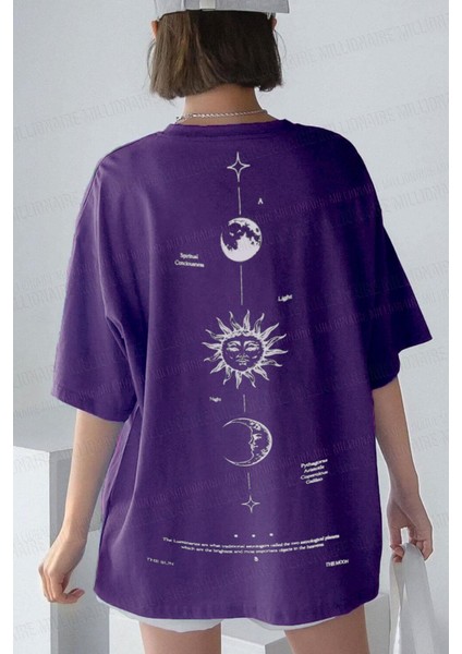 Kadın The Moon Mor Bisiklet Yaka Oversize Salas T-Shirt