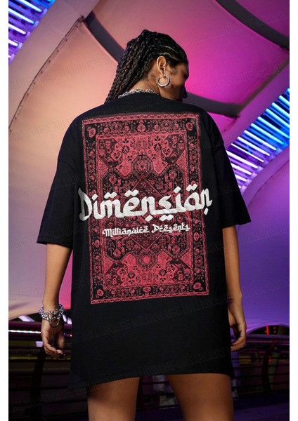Kadın Dimension Baskılı Siyah Bisiklet Yaka Oversize Salaş T-Shirt fiyatları