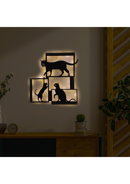 Işıklı Çerçeveli Kediler Dekoratif Tablo Balkon Duvar Dekorlu Gece Lambası fiyatları