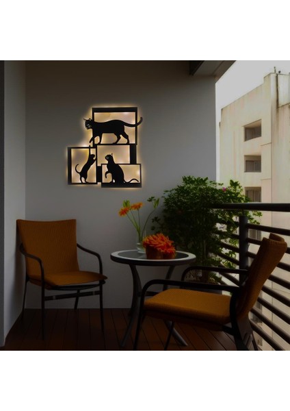 Işıklı Çerçeveli Kediler Dekoratif Tablo Balkon Duvar Dekorlu Gece Lambası modelleri
