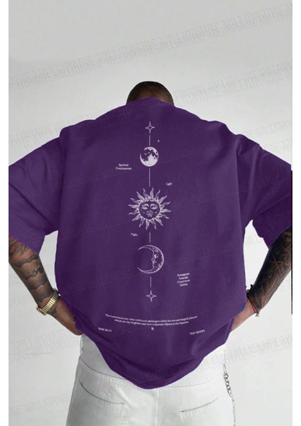 Erkek The Moon Mor Bisiklet Yaka Oversize Salas T-Shirt