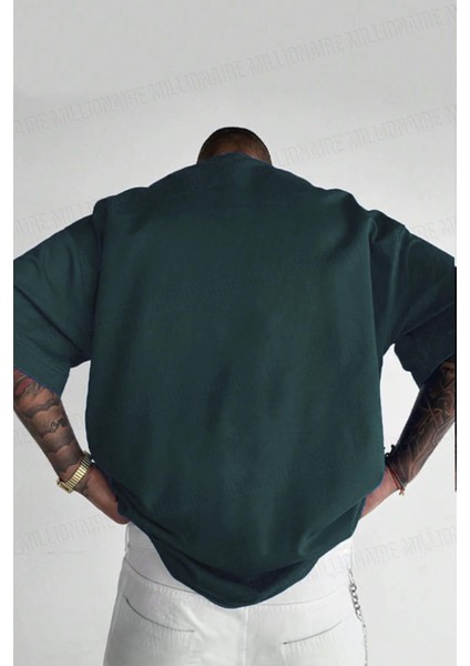 Erkek Petrol Yeşili Basic Düz Baskısız Oversize Salas Boyfriend T-Shirt fiyatları